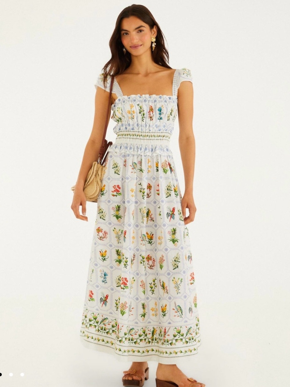 FARM Rio White Floral Maxi Dress with Multicolor Botanical Print